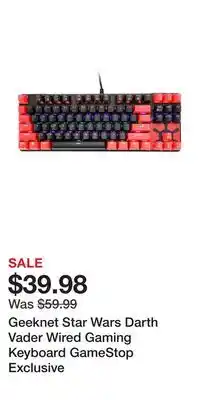 Game Stop Geeknet Star Wars Darth Vader Wired Gaming Keyboard GameStop Exclusive offer