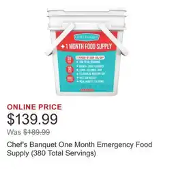 Costco Chef's Banquet One Month Emergency Food Supply (380 Total Servings) offer