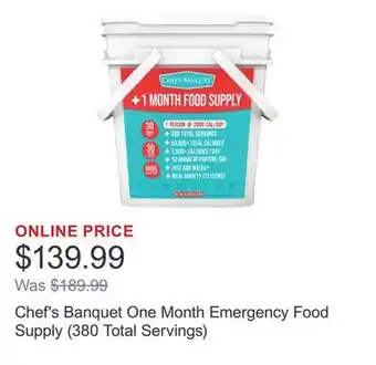 Costco Chef's Banquet One Month Emergency Food Supply (380 Total Servings) offer