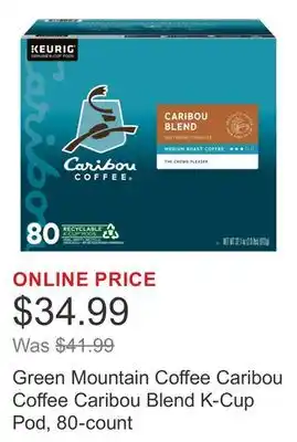 Costco Green Mountain Coffee Caribou Coffee Caribou Blend K-Cup Pod, 80-count offer