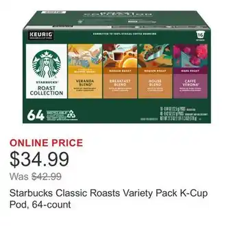 Costco Starbucks Classic Roasts Variety Pack K-Cup Pod, 64-count offer