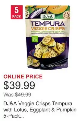 Costco DJ&A Veggie Crisps Tempura with Lotus, Eggplant & Pumpkin 5-Pack (9.52oz each) offer