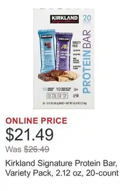 Costco Kirkland Signature Protein Bar, Variety Pack, 2.12 oz, 20-count offer