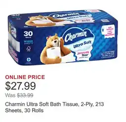 Costco Charmin Ultra Soft Bath Tissue, 2-Ply, 213 Sheets, 30 Rolls offer
