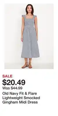 Old Navy Old Navy Fit & Flare Lightweight Smocked Gingham Midi Dress offer