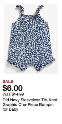 Old Navy Old Navy Sleeveless Tie-Knot Graphic One-Piece Romper for Baby offer