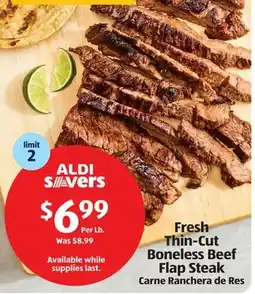 Aldi Fresh thin-cut boneless beef flap steak offer