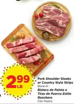 Food 4 Less Pork Shoulder Steaks or Country Style Strips offer