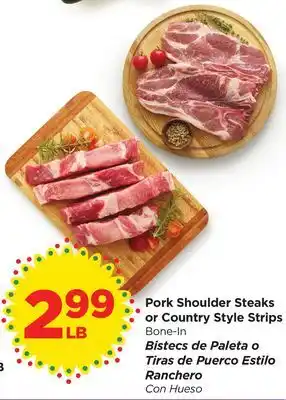 Food 4 Less Pork Shoulder Steaks or Country Style Strips offer