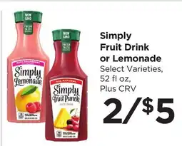 Food 4 Less Simply Fruit Drink or Lemonade offer
