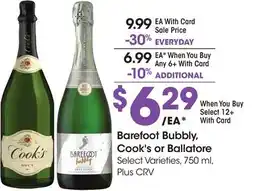 Ralphs Barefoot Bubbly, Cook's or Ballatore offer