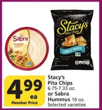 Vons Stacy's Pita Chips 6.75-7.33 oz. or Sabra Hummus 10 oz offer