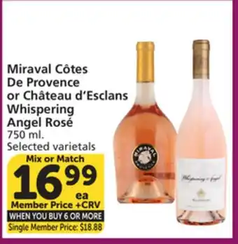 Vons Miraval Côtes De Provence or Château d'Esclans Whispering Angel Rosé offer