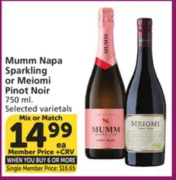 Vons Mumm Napa Sparkling or Meiomi Pinot Noir offer