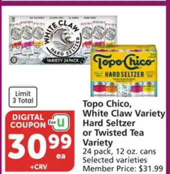 Vons Topo Chico, White Claw Variety Hard Seltzer or Twisted Tea Variety offer