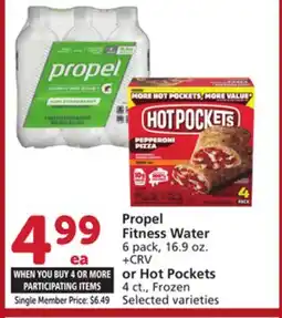 Vons Propel Fitness Water 6 pack, 16.9 oz. or Hot Pockets 4 ct., Frozen offer