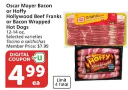 Vons Oscar Mayer Bacon or Hoffy Hollywood Beef Franks or Bacon Wrapped Hot Dogs offer