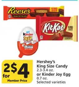 Vons Hershey's King Size Candy 2.3-3.4 oz. or Kinder Joy Egg 0.7 oz offer