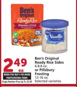 Vons Ben's Original Ready Rice Sides 6-8.8 oz. or Pillsbury Frosting 12-16 oz offer