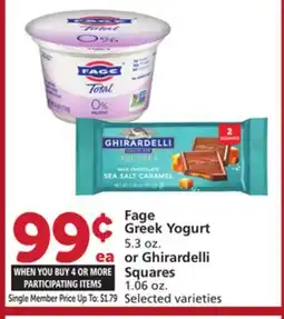 Vons Fage Greek Yogurt 5.3 oz. or Ghirardelli Squares 1.06 oz offer