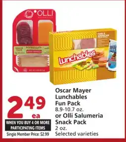 Vons Oscar Mayer Lunchables Fun Pack 8.9-10.7 oz. or Olli Salumeria Snack Pack 2 oz offer