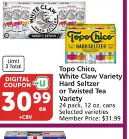 Albertsons Topo Chico, White Claw Variety Hard Seltzer or Twisted Tea Variety offer