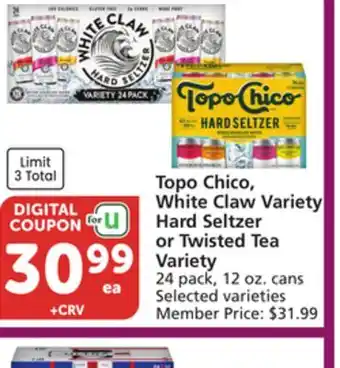 Albertsons Topo Chico, White Claw Variety Hard Seltzer or Twisted Tea Variety offer