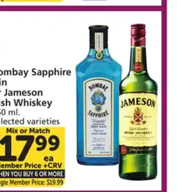 Albertsons Bombay Sapphire Gin or Jameson Irish Whiskey offer
