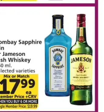 Albertsons Bombay Sapphire Gin or Jameson Irish Whiskey offer