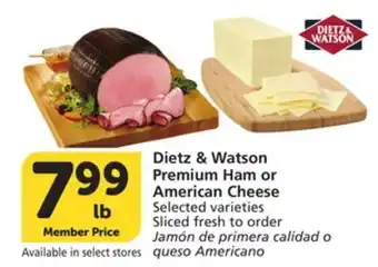 Albertsons Dietz & Watson Premium Ham or American Cheese offer