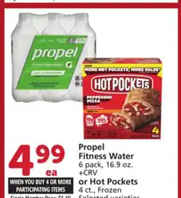 Albertsons Propel Fitness Water 6 pack, 16.9 oz. or Hot Pockets 4 ct., Frozen offer