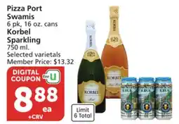 Albertsons Pizza Port Swamis 6 pk, 16 oz. cans Korbel Sparkling 750 ml offer
