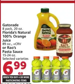 Albertsons Gatorade 8 pack, 20 oz. Florida's Natural 100% Orange Juice 89 oz., or Rao's Pasta Sauce 15-24 oz offer