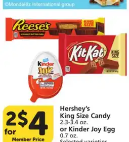 Albertsons Hershey's King Size Candy 2.3-3.4 oz. or Kinder Joy Egg 0.7 oz offer