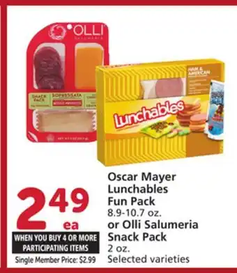 Albertsons Oscar Mayer Lunchables Fun Pack 8.9-10.7 oz. or Olli Salumeria Snack Pack 2 oz offer