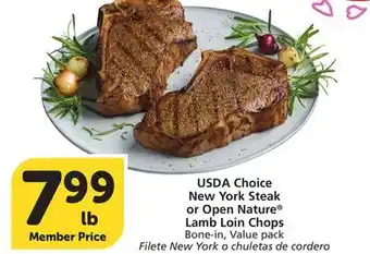 Albertsons USDA Choice New York Steak or Open Nature Lamb Loin Chops offer