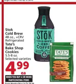 Albertsons Stok Cold Brew 48 oz., + CRV Refrigerated Tate's Bake Shop Cookies 5.5-8 oz offer