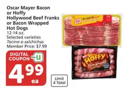 Albertsons Oscar Mayer Bacon or Hoffy Hollywood Beef Franks or Bacon Wrapped Hot Dogs offer