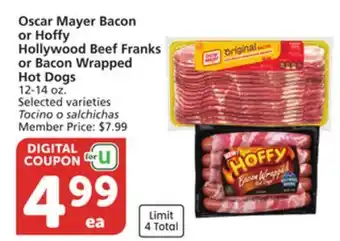 Albertsons Oscar Mayer Bacon or Hoffy Hollywood Beef Franks or Bacon Wrapped Hot Dogs offer