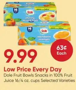 Stater Bros Dole Fruit Bowls Snacks in 100% Fruit Juice offer