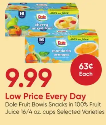 Stater Bros Dole Fruit Bowls Snacks in 100% Fruit Juice offer