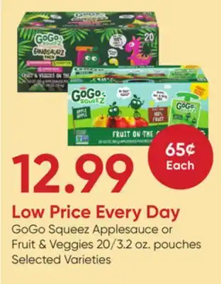 Stater Bros GoGo Squeez Applesauce or Fruit & Veggies offer