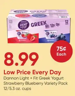 Stater Bros Dannon Light + Fit Greek Yogurt Strawberry Blueberry Variety Pack offer