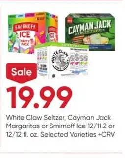 Stater Bros White Claw Seltzer, Cayman Jack Margaritas or Smirnoff Ice offer