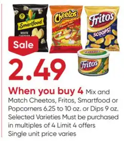 Stater Bros Cheetos, Fritos, Smartfood or Popcorners 6.25 to 10 oz. or Dips 9 oz offer