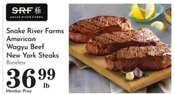 Pavilions Snake River Farms American Wagyu Beef New York Steaks offer