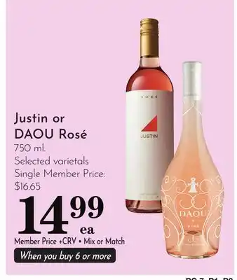Pavilions Justin or DAOU Rosé offer