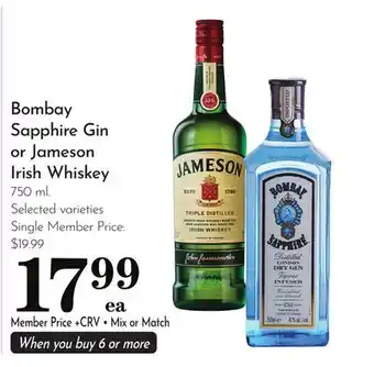 Pavilions Bombay Sapphire Gin or Jameson Irish Whiskey offer