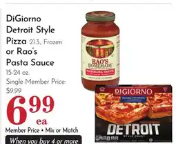 Pavilions DiGiorno Detroit Style Pizza 21.3., Frozen or Rao's Pasta Sauce 15-24 oz offer