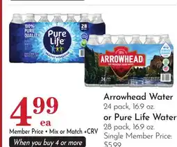 Pavilions Arrowhead Water 24 pack, 16.9 oz. or Pure Life Water 28 pack, 16.9 oz offer
